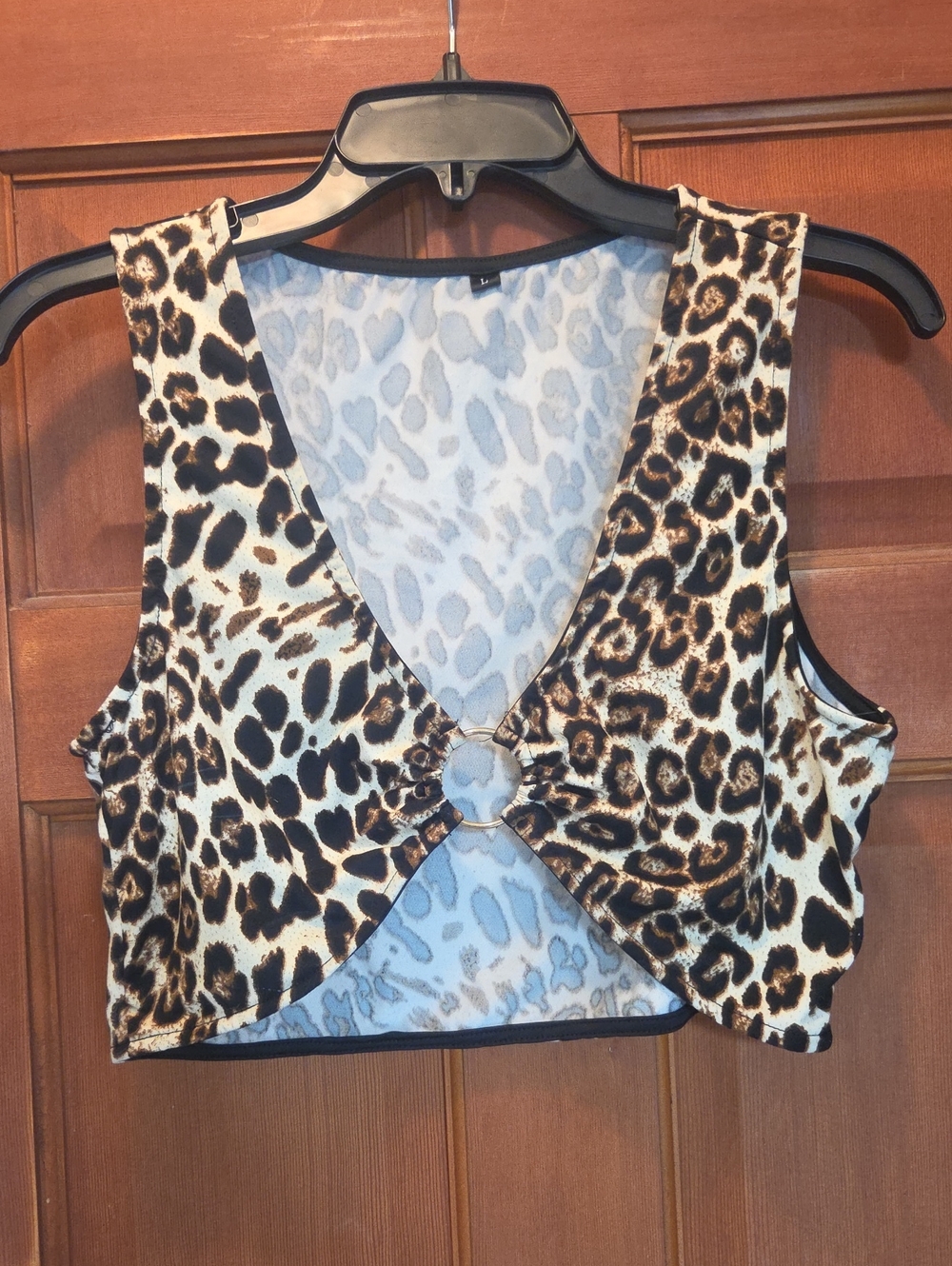 Leopard Print Ring-Front Crop Tank Top - Brown